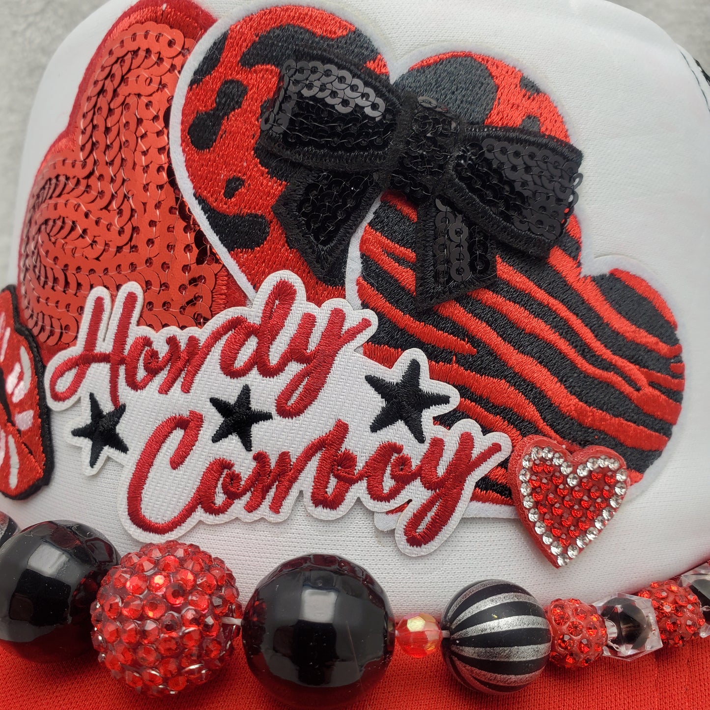 Howdy Cowboy Custom Trucker Hat with Hearts - Valentine's Day