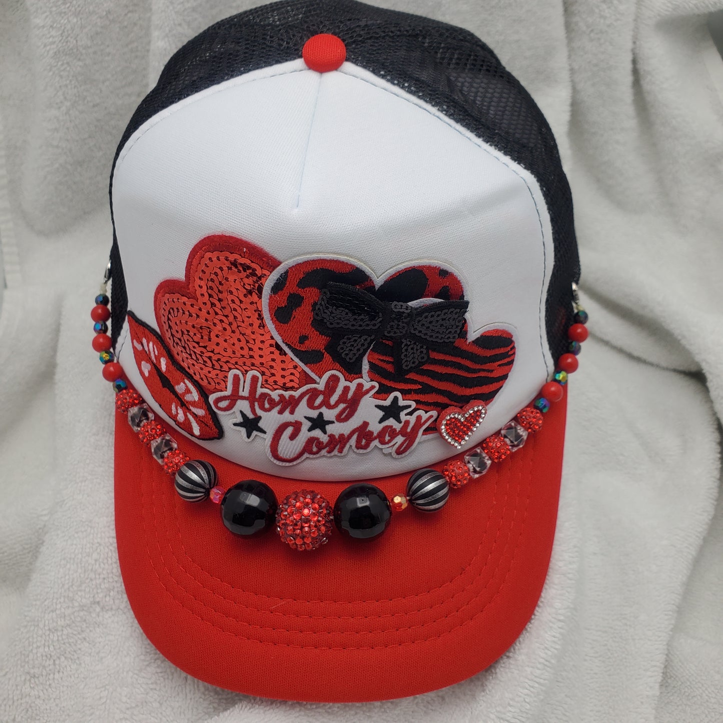 Howdy Cowboy Custom Trucker Hat with Hearts - Valentine's Day