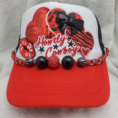 Howdy Cowboy Custom Trucker Hat with Hearts - Valentine's Day