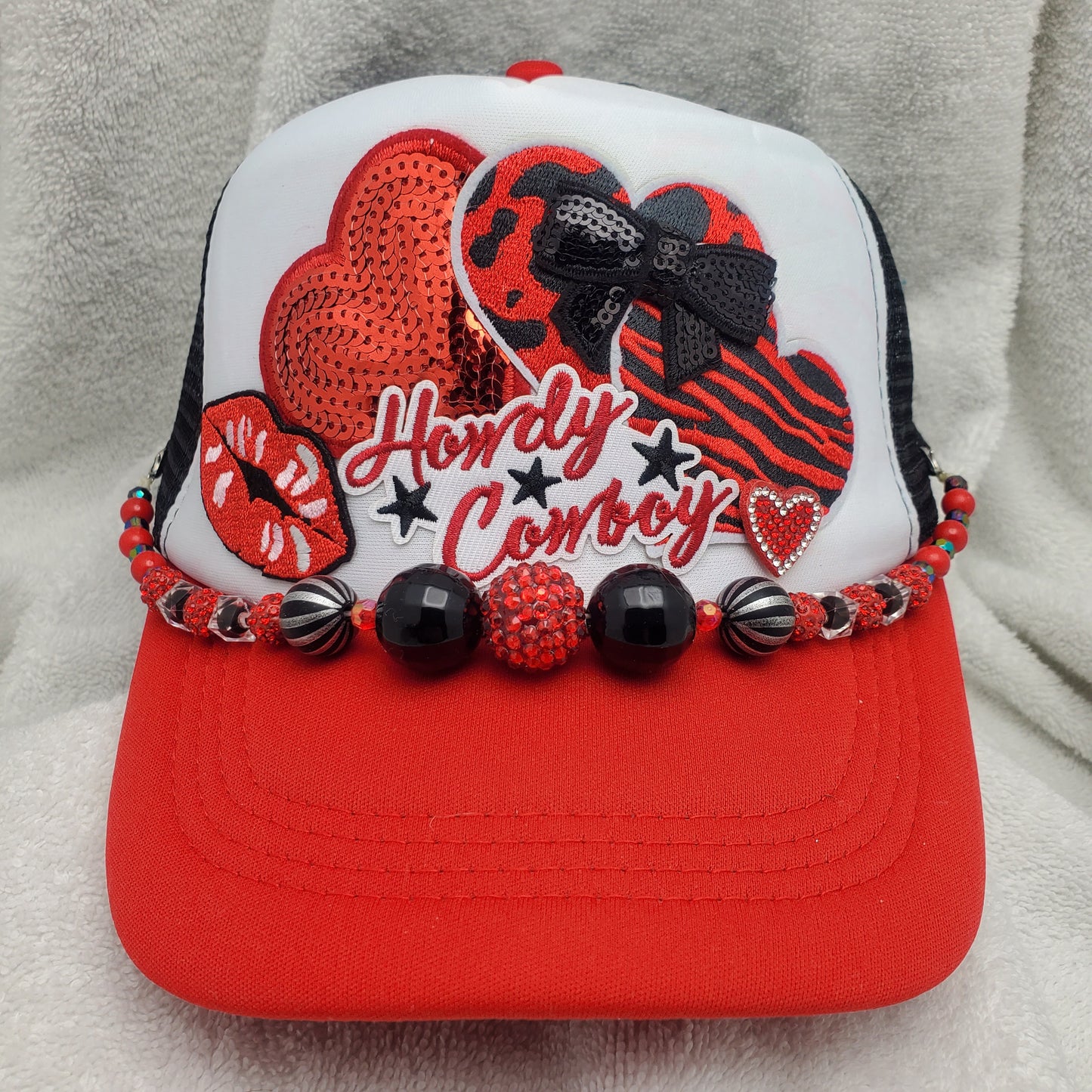 Howdy Cowboy Custom Trucker Hat with Hearts - Valentine's Day
