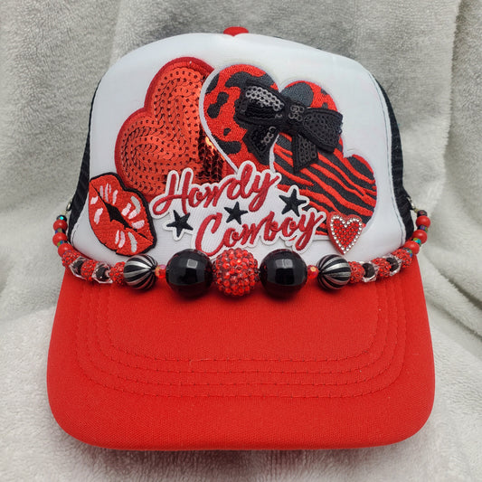 Howdy Cowboy Custom Trucker Hat with Hearts - Valentine's Day