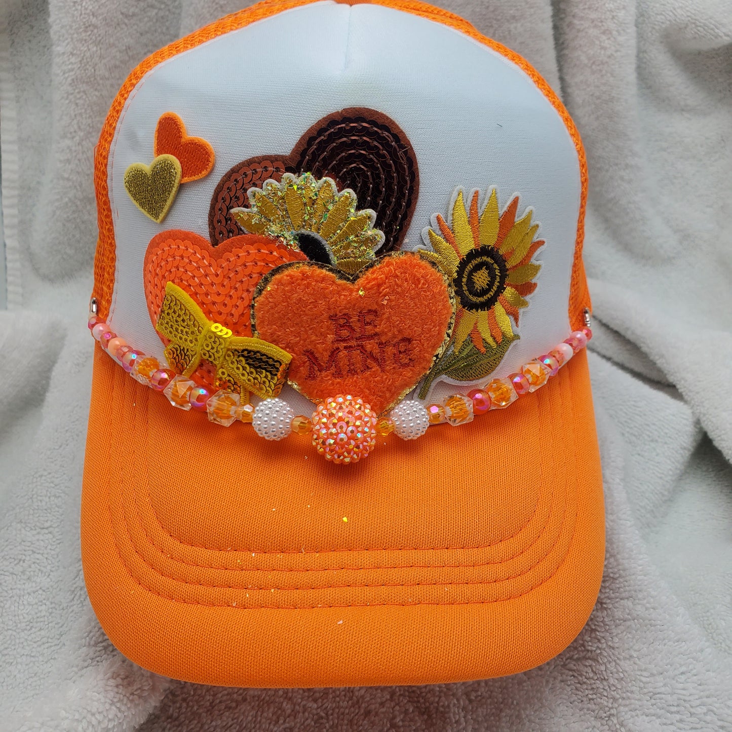 Be Mine - Custom Trucker Hat - Orange & Yellow Valentine's Day - Sunflower