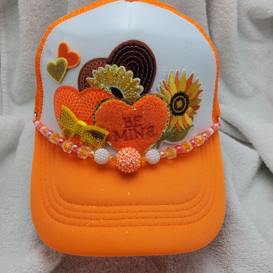 Be Mine - Custom Trucker Hat - Orange & Yellow Valentine's Day - Sunflower