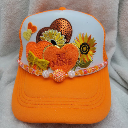 Be Mine - Custom Trucker Hat - Orange & Yellow Valentine's Day - Sunflower