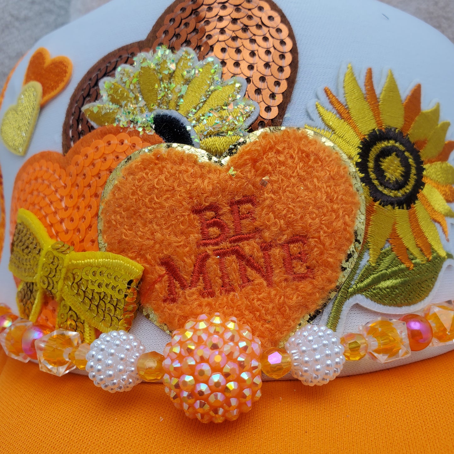 Be Mine - Custom Trucker Hat - Orange & Yellow Valentine's Day - Sunflower