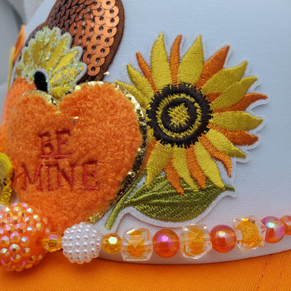 Be Mine - Custom Trucker Hat - Orange & Yellow Valentine's Day - Sunflower